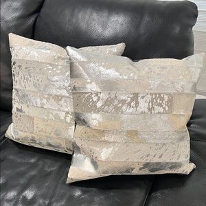 Luxurious Tan and Silver Accent Pillows